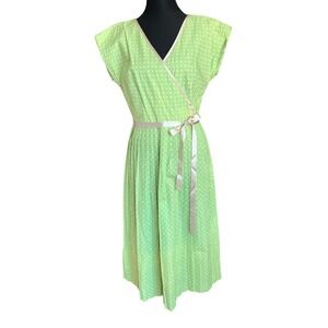 The J Peterman Company Green Polka Dot Pleated Cotton Midi Dress Size 6